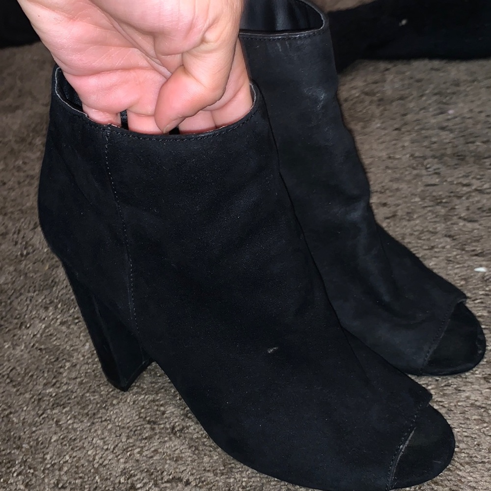 Open toe high heel suede boots